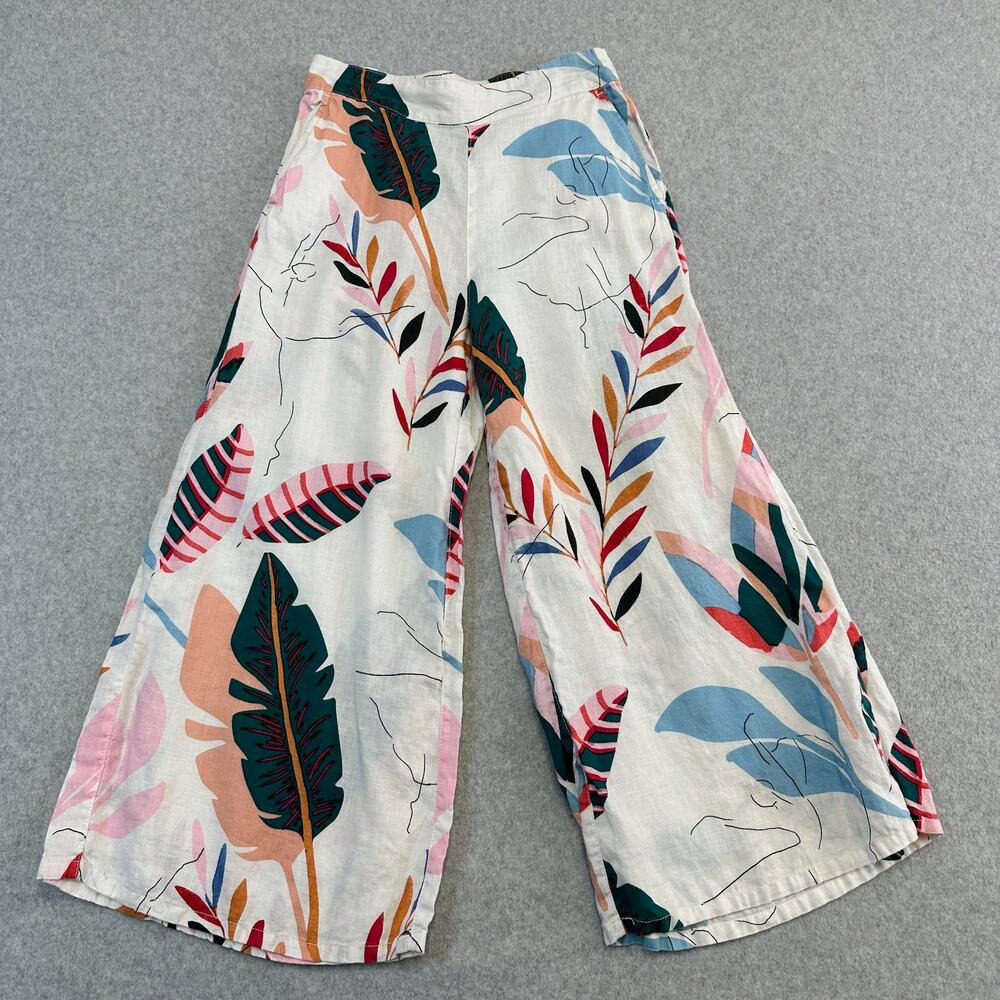 Cynthia Rowley Pants WMNS 6 Multicolor Floral Linen Wide Leg Tropical Resortwear